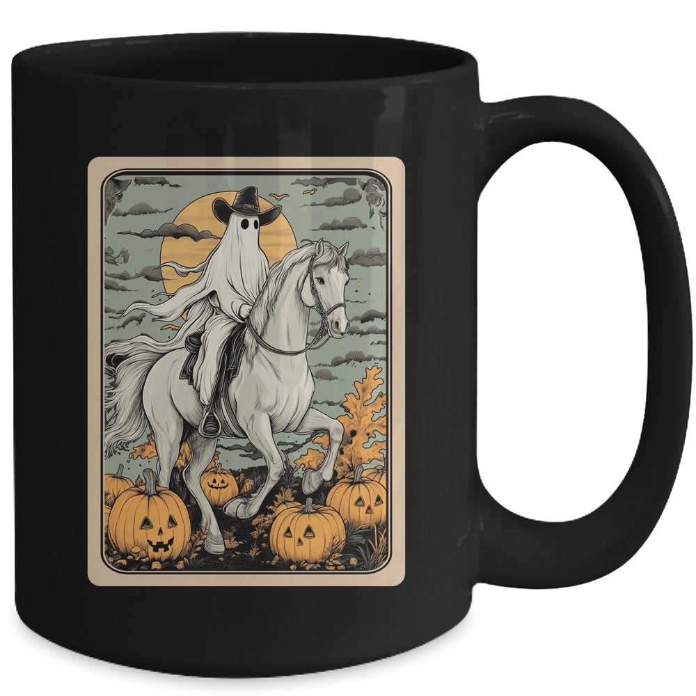 Funny Tarot Card Halloween Season Cowboy Ghost Riding Horse Mug | teecentury