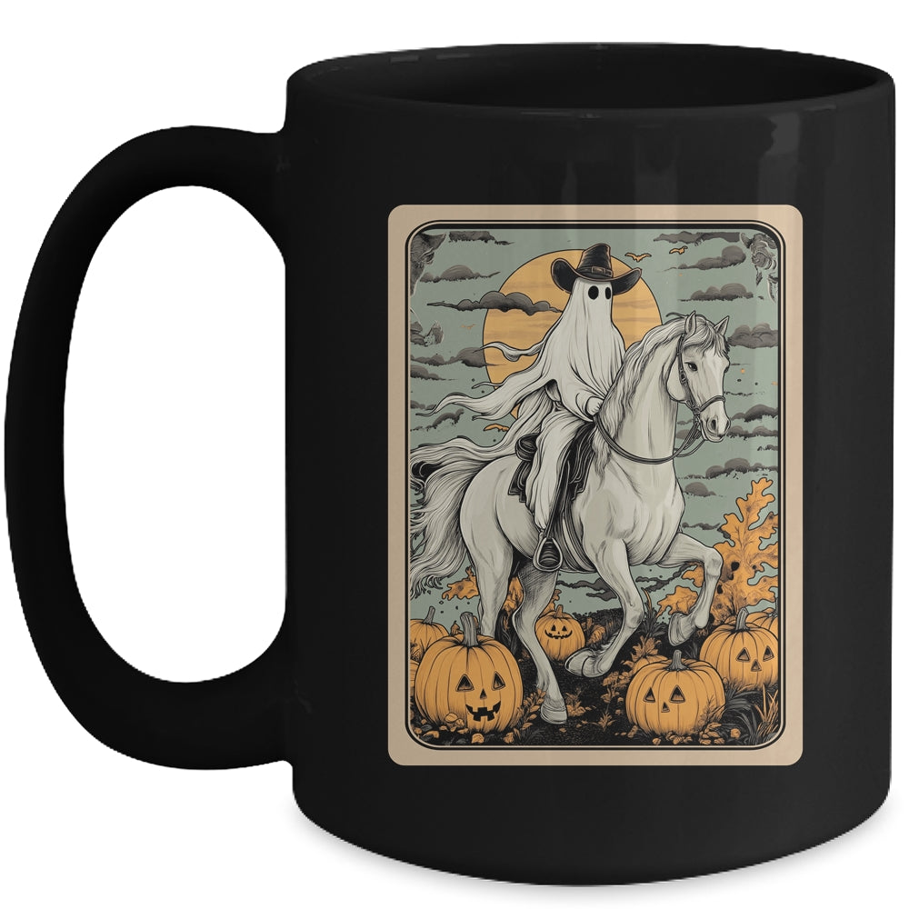 Funny Tarot Card Halloween Season Cowboy Ghost Riding Horse Mug | teecentury