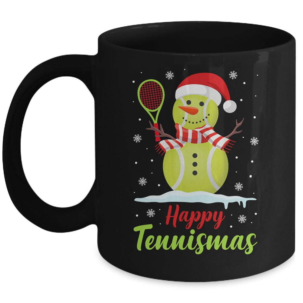 Funny Tennis Player Xmas Lights Christmas Tennis Snowman Mug | teecentury