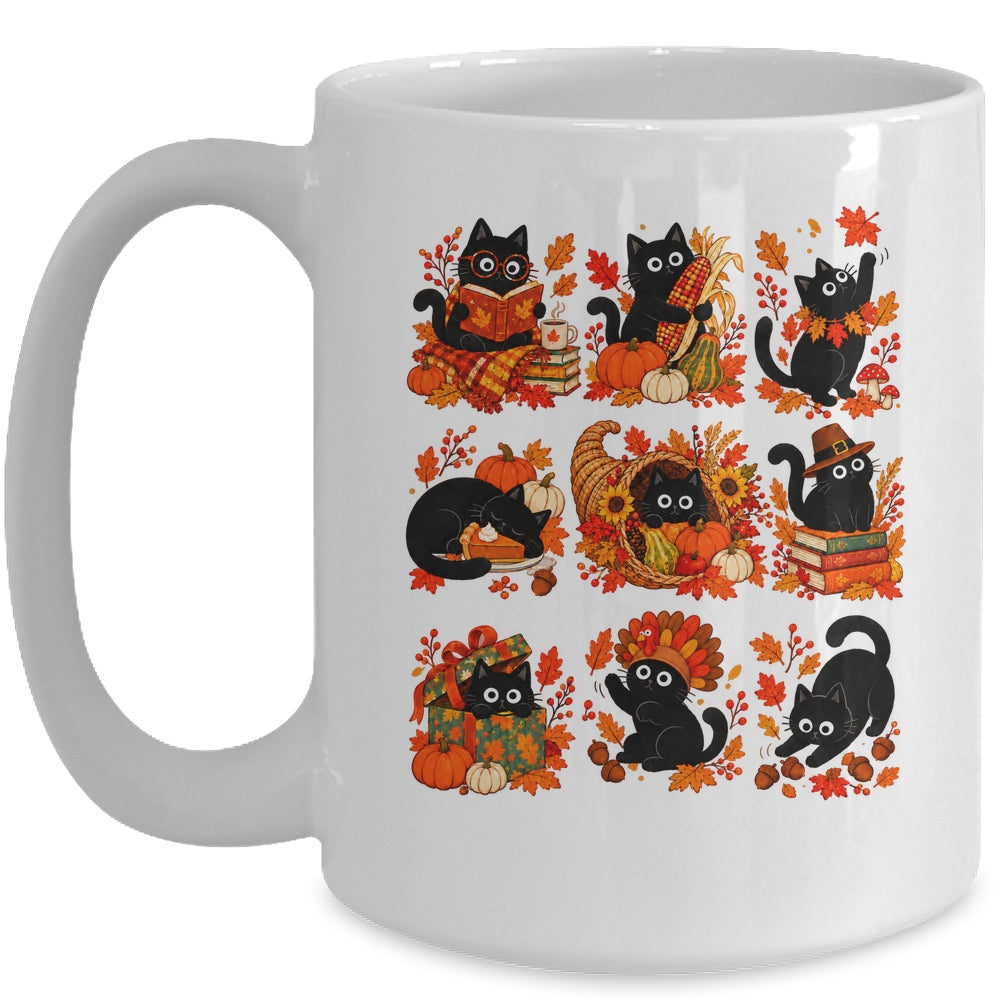 Funny Thanksgiving Black Cat Autumn Cat Lover Fall Men Women Mug | teecentury