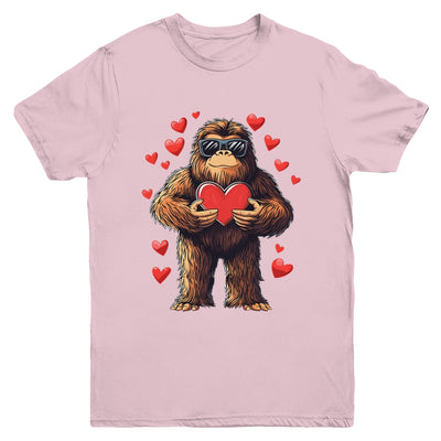 Funny Valentines Day Bigfoot Heart Sunglasses Sasquatch Boys Youth Shirt | teecentury