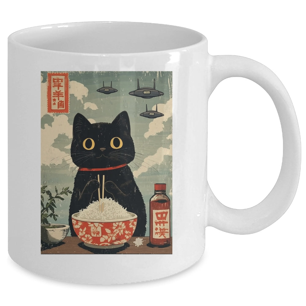 Funny Vintage Japanese Cute Cat UFOs Alien Men Women Kids Mug | teecentury