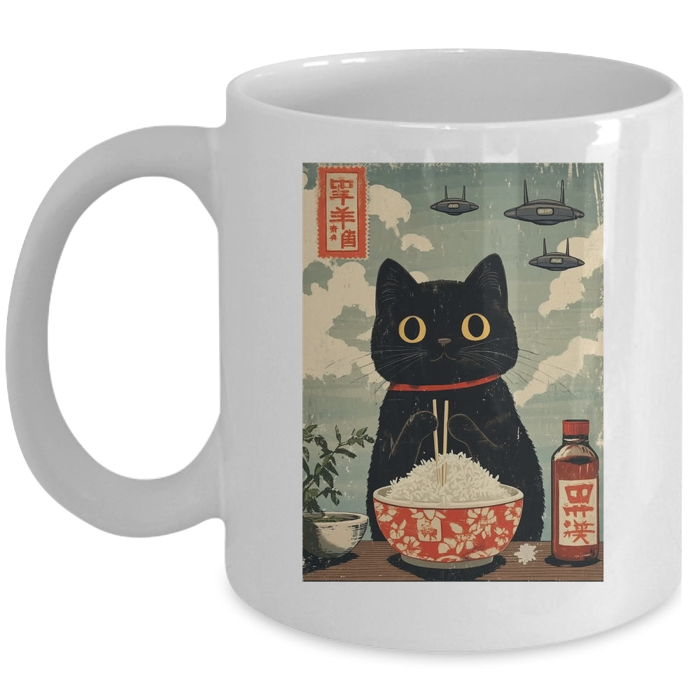 Funny Vintage Japanese Cute Cat UFOs Alien Men Women Kids Mug | teecentury