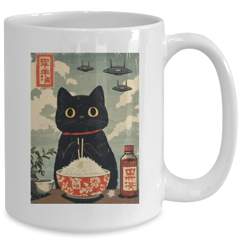 Funny Vintage Japanese Cute Cat UFOs Alien Men Women Kids Mug | teecentury