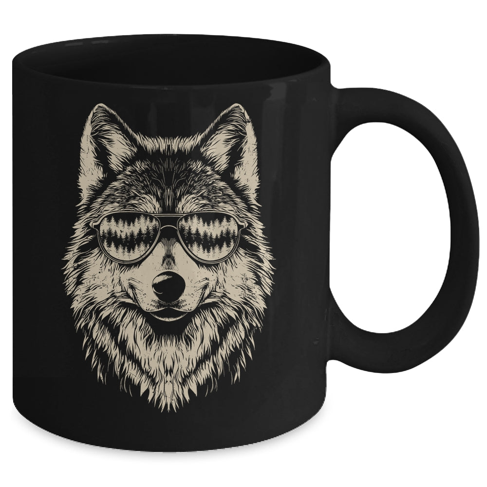 Funny Wolf Cool Rock And Roll Graphic Sunglasses Mug | teecentury