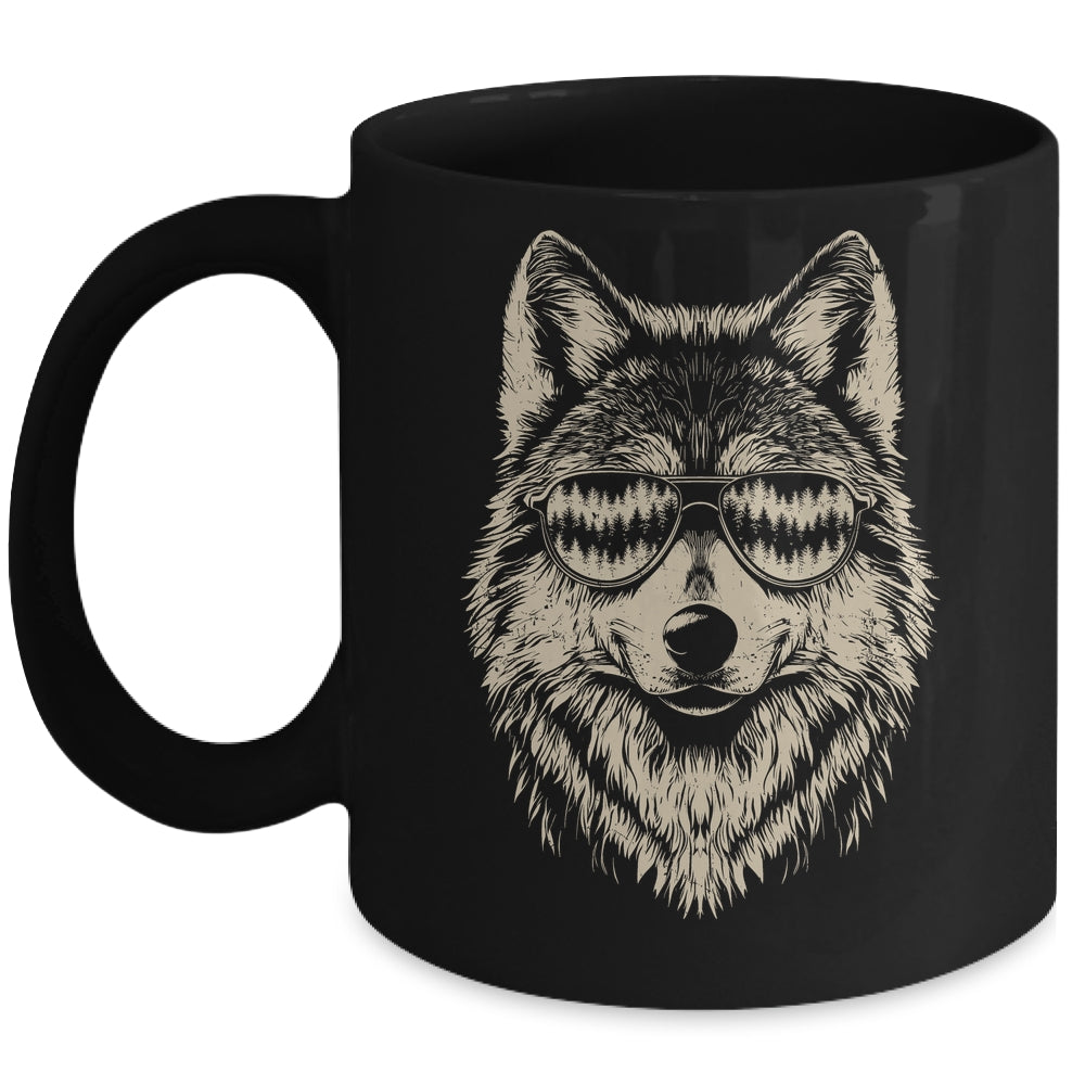 Funny Wolf Cool Rock And Roll Graphic Sunglasses Mug | teecentury