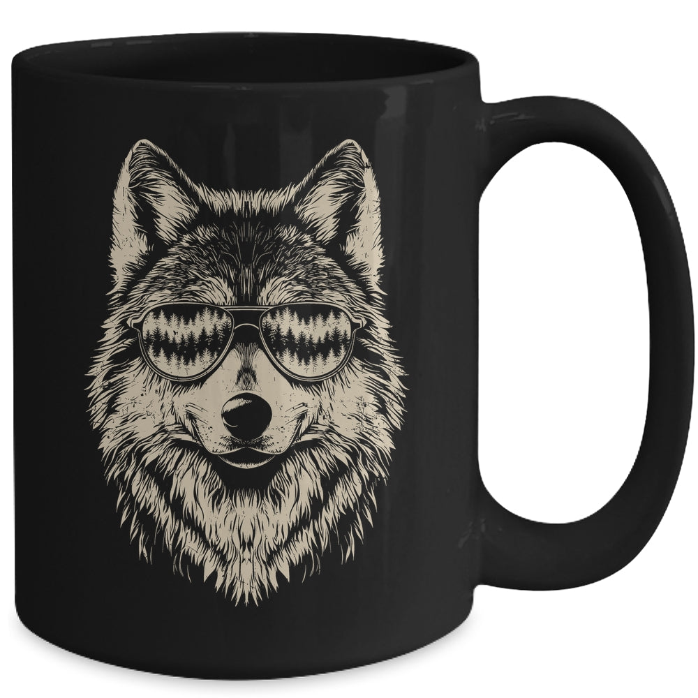 Funny Wolf Cool Rock And Roll Graphic Sunglasses Mug | teecentury