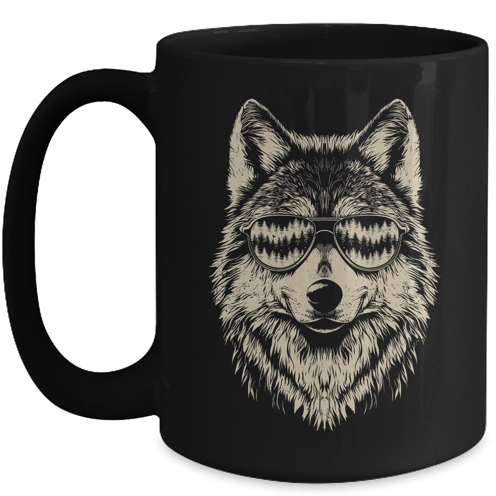 Funny Wolf Cool Rock And Roll Graphic Sunglasses Mug | teecentury