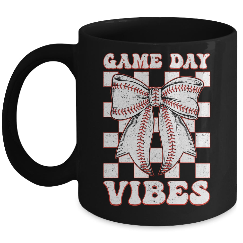 Game Day Vibes Coquette Bow Baseball Mama Mom Baseball Mug | teecentury
