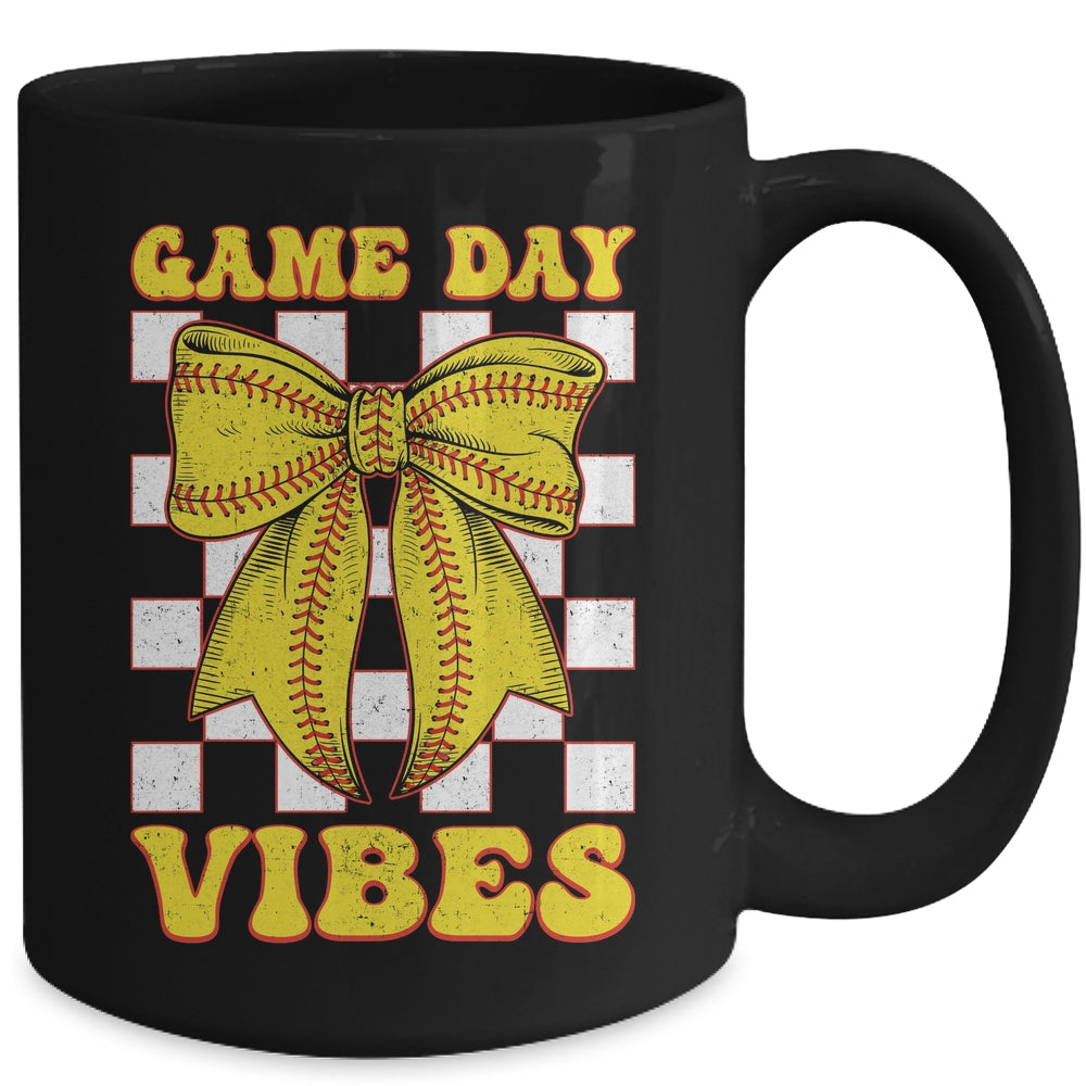 Game Day Vibes Coquette Bow Softball Mama Softball Girl Mug | teecentury