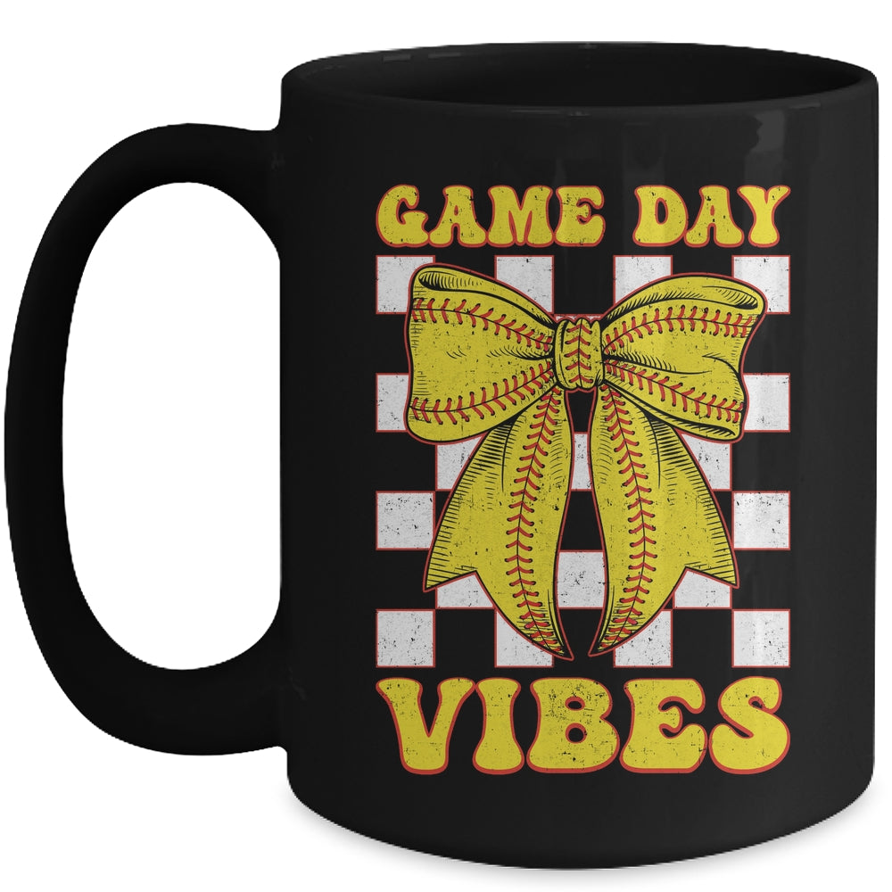 Game Day Vibes Coquette Bow Softball Mama Softball Girl Mug | teecentury