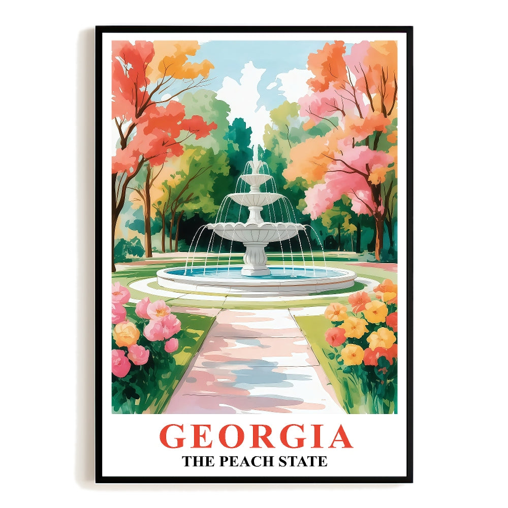 Georgia Travel Poster Vintage The Peach State Watercolor Park View Souvenir Wall Art Landscape Print Painting Picture For Home Living Room Office Bedroom Decor Unframed | teecentury