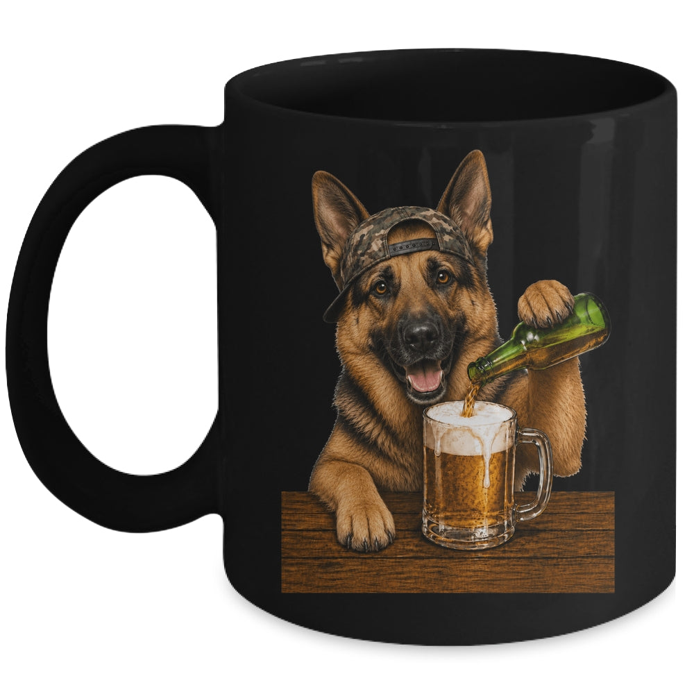 German Shepherd Drinking Beer Funny Dog Meme Fathers Day Mug | teecentury