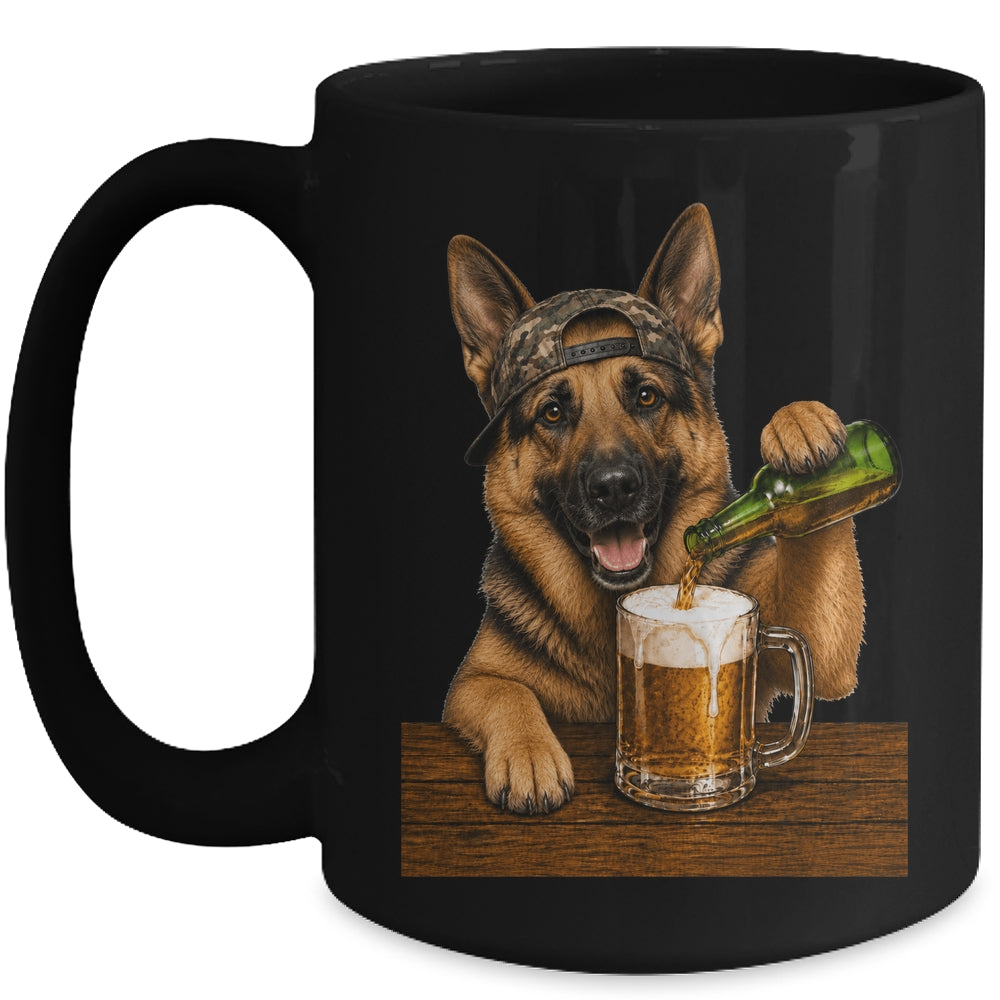 German Shepherd Drinking Beer Funny Dog Meme Fathers Day Mug | teecentury