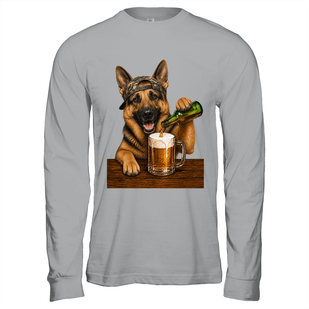 German Shepherd Drinking Beer Funny Dog Meme Fathers Day Shirt & Hoodie | teecentury