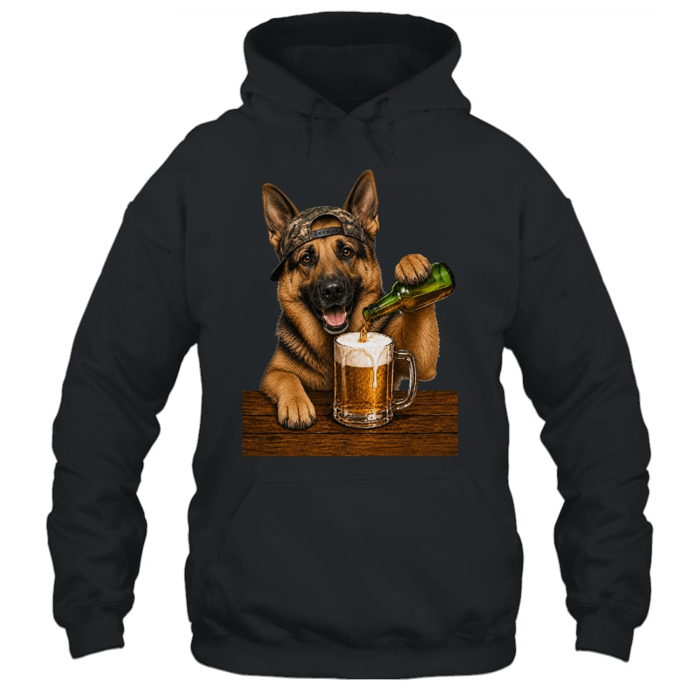 German Shepherd Drinking Beer Funny Dog Meme Fathers Day Shirt & Hoodie | teecentury