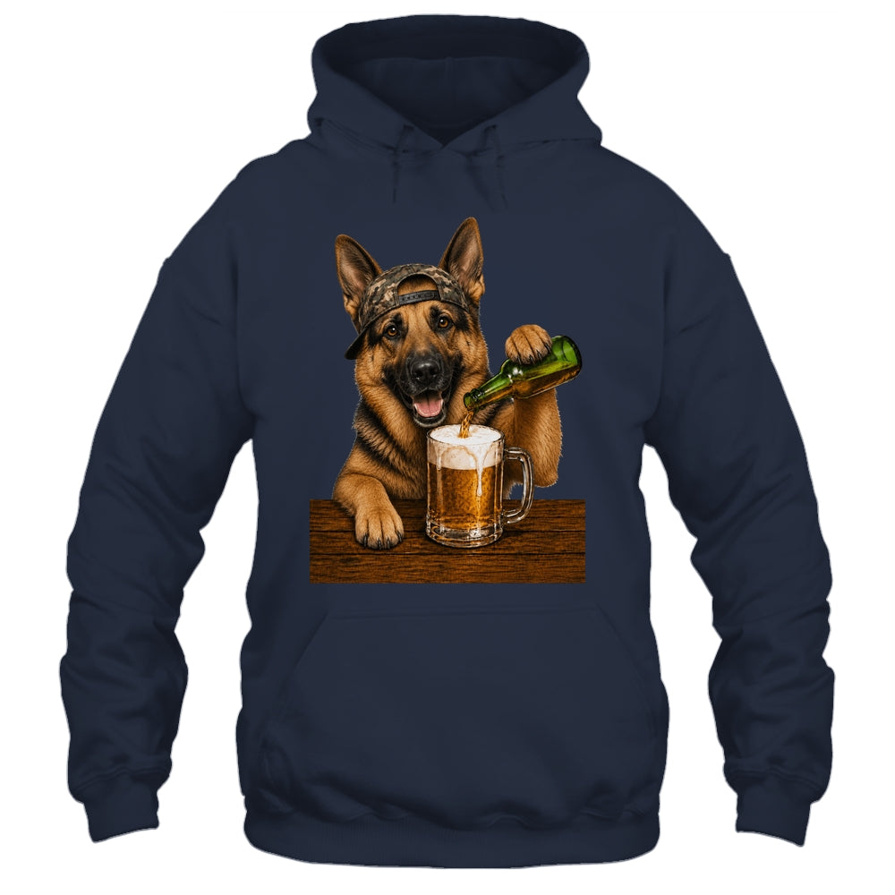 German Shepherd Drinking Beer Funny Dog Meme Fathers Day Shirt & Hoodie | teecentury