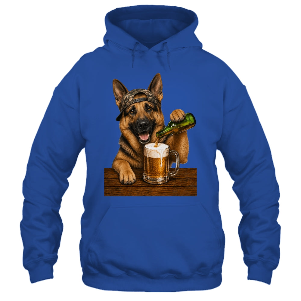 German Shepherd Drinking Beer Funny Dog Meme Fathers Day Shirt & Hoodie | teecentury