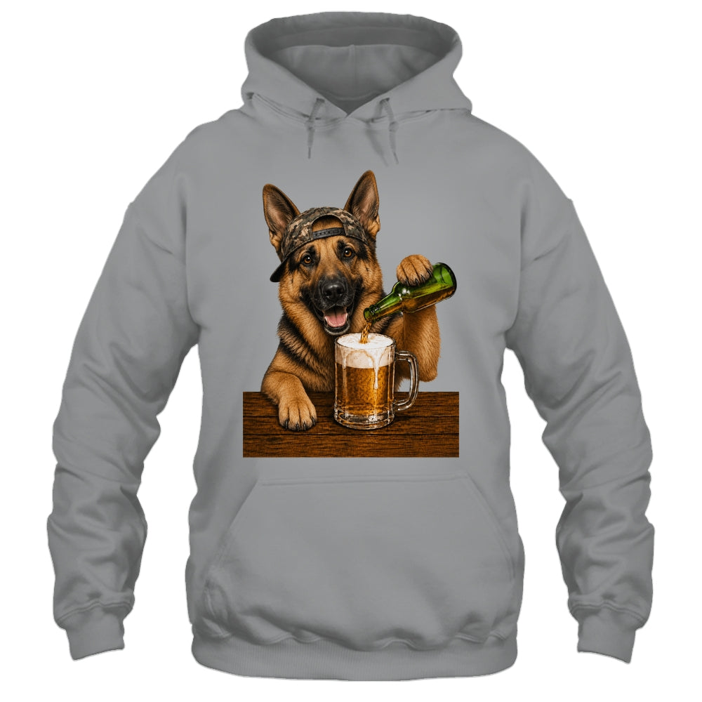 German Shepherd Drinking Beer Funny Dog Meme Fathers Day Shirt & Hoodie | teecentury
