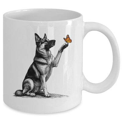 German Shepherd With Butterfly Minimalist Dog Lover Design Mug | teecentury