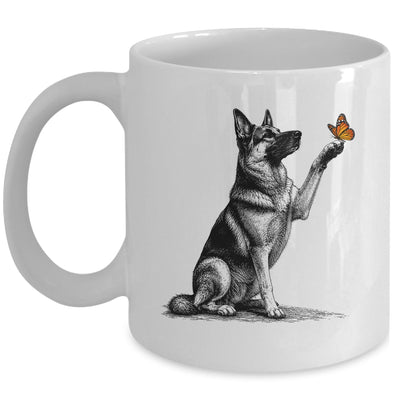 German Shepherd With Butterfly Minimalist Dog Lover Design Mug | teecentury