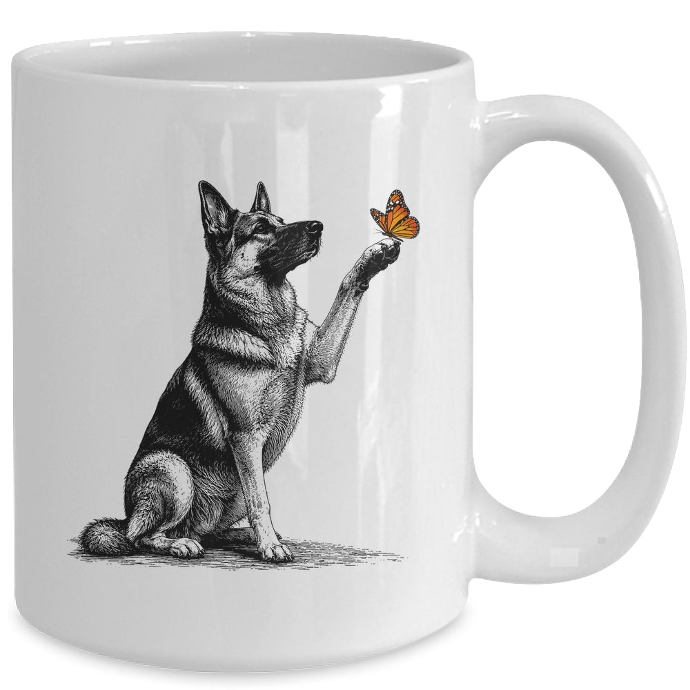 German Shepherd With Butterfly Minimalist Dog Lover Design Mug | teecentury