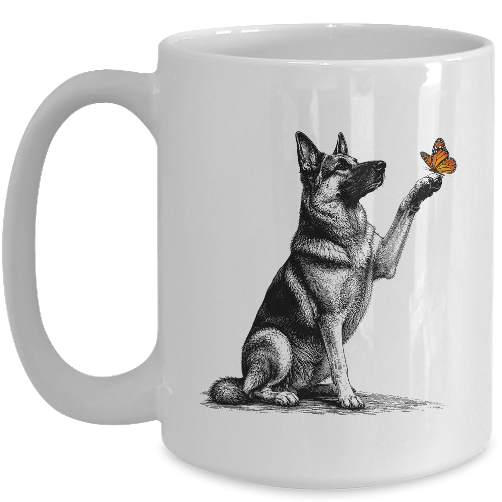 German Shepherd With Butterfly Minimalist Dog Lover Design Mug | teecentury