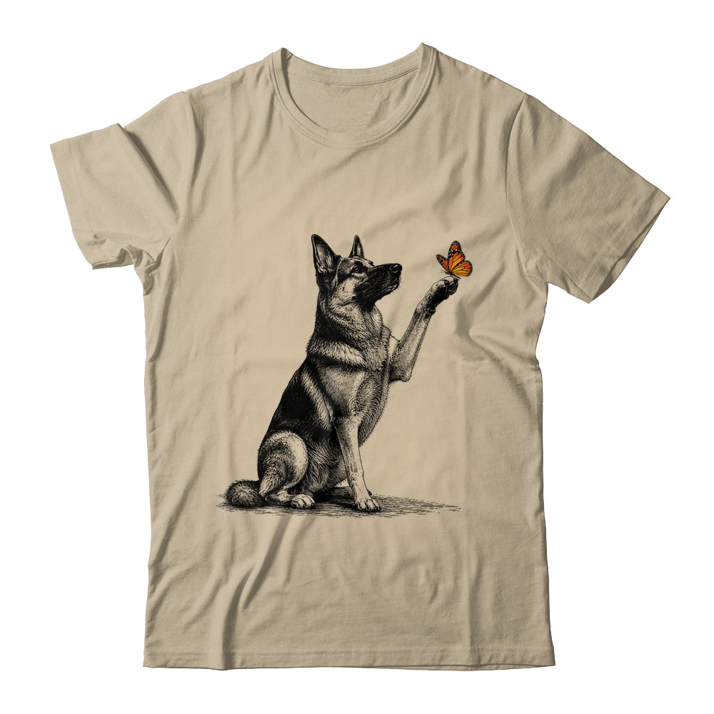 German Shepherd With Butterfly Minimalist Dog Lover Design Shirt & Tank Top | teecentury