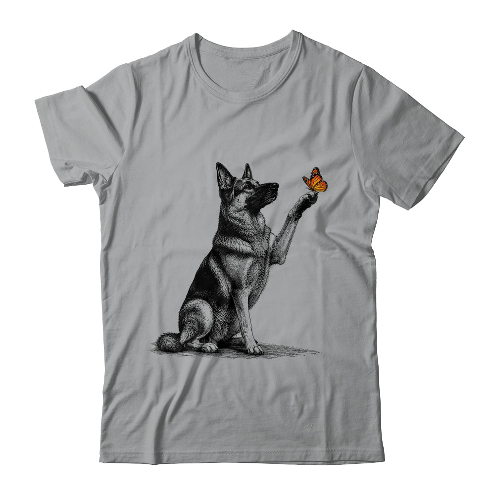 German Shepherd With Butterfly Minimalist Dog Lover Design Shirt & Tank Top | teecentury