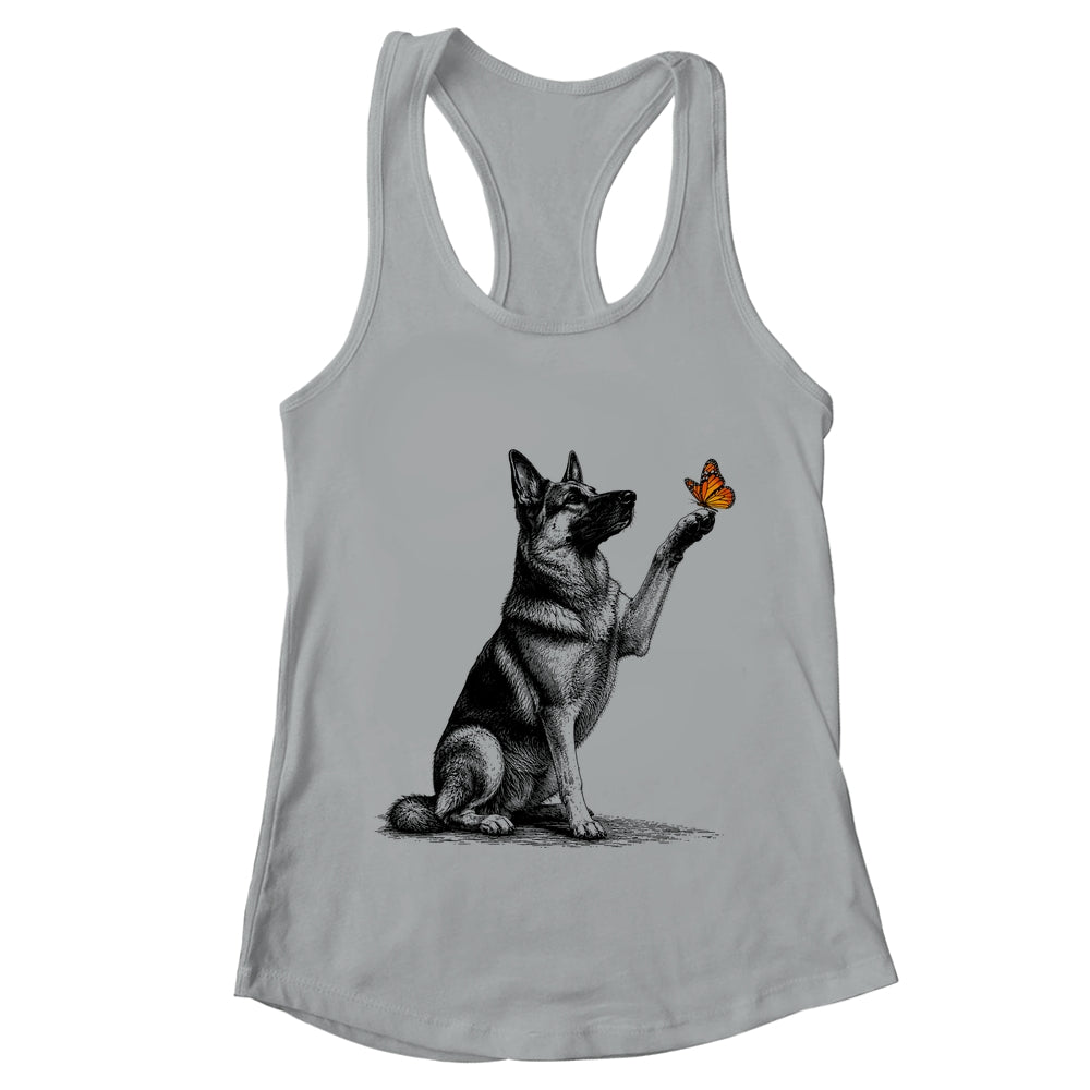 German Shepherd With Butterfly Minimalist Dog Lover Design Shirt & Tank Top | teecentury