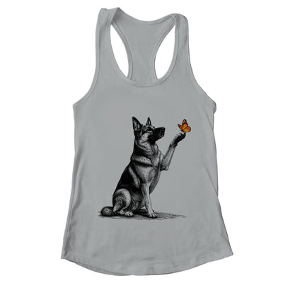 German Shepherd With Butterfly Minimalist Dog Lover Design Shirt & Tank Top | teecentury
