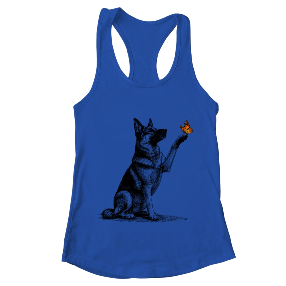 German Shepherd With Butterfly Minimalist Dog Lover Design Shirt & Tank Top | teecentury