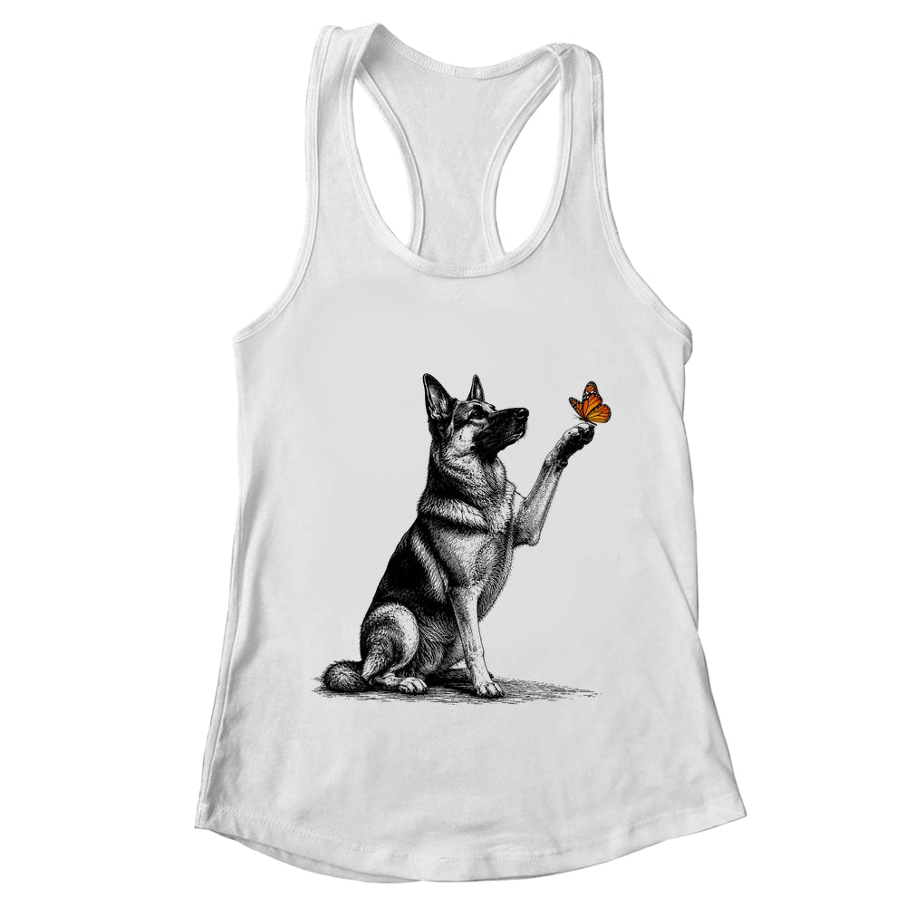 German Shepherd With Butterfly Minimalist Dog Lover Design Shirt & Tank Top | teecentury