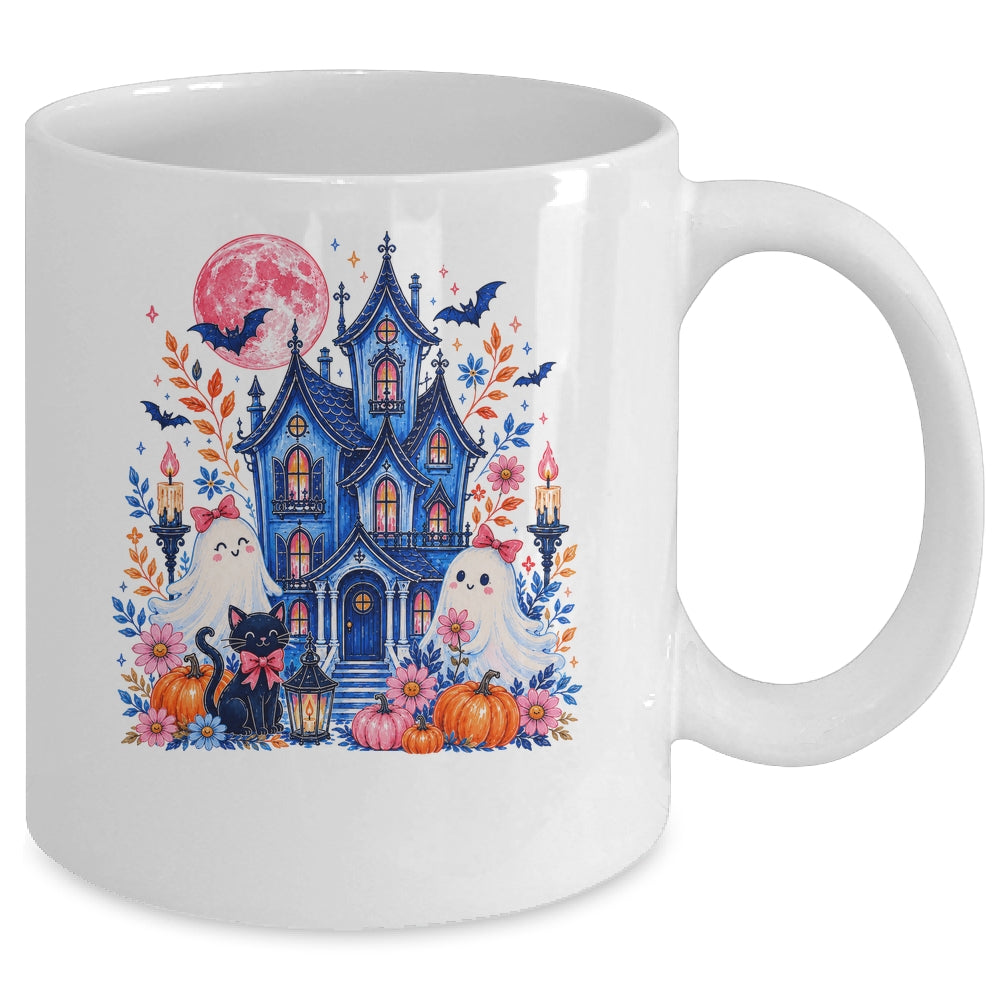 Ghose House Brushstroke Halloween Spooky Season Floral Fall Mug | teecentury