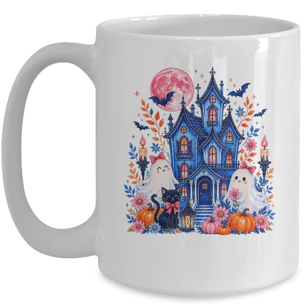 Ghose House Brushstroke Halloween Spooky Season Floral Fall Mug | teecentury