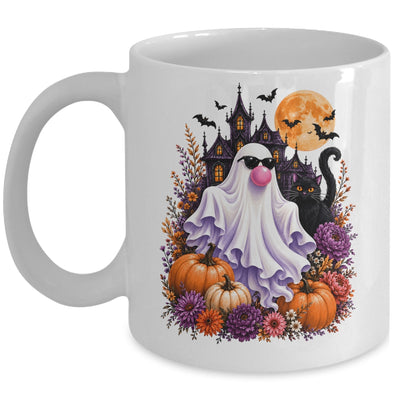 Ghost Blowing Bubble Gum Brushstroke Halloween House Floral Mug | teecentury