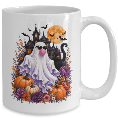 Ghost Blowing Bubble Gum Brushstroke Halloween House Floral Mug | teecentury