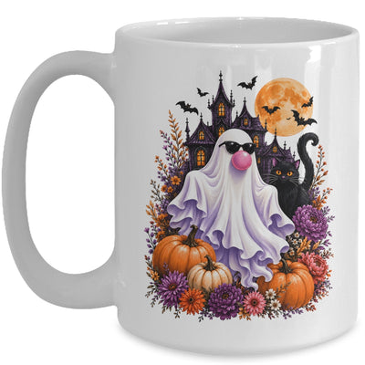Ghost Blowing Bubble Gum Brushstroke Halloween House Floral Mug | teecentury