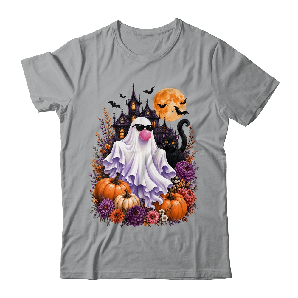 Ghost Blowing Bubble Gum Brushstroke Halloween House Floral Shirt & Hoodie | teecentury