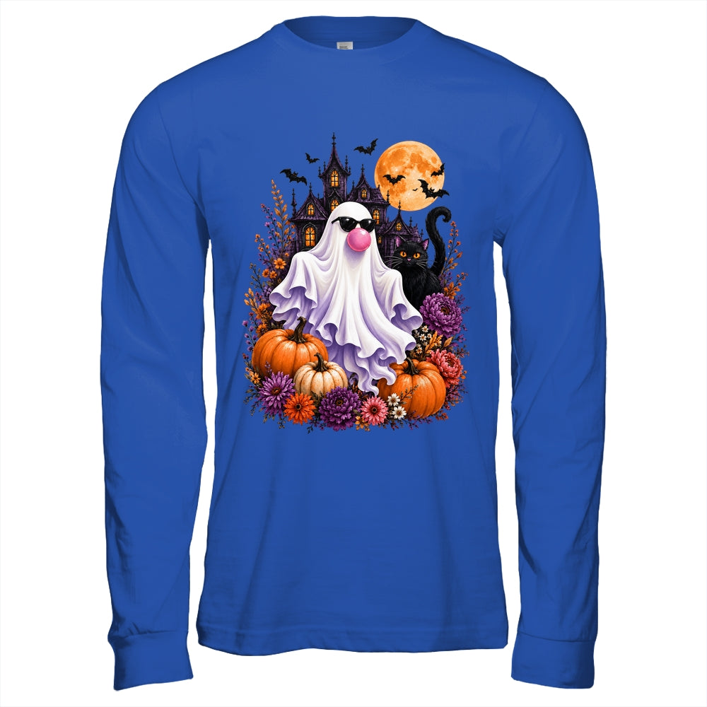 Ghost Blowing Bubble Gum Brushstroke Halloween House Floral Shirt & Hoodie | teecentury
