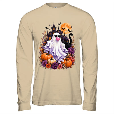 Ghost Blowing Bubble Gum Brushstroke Halloween House Floral Shirt & Hoodie | teecentury