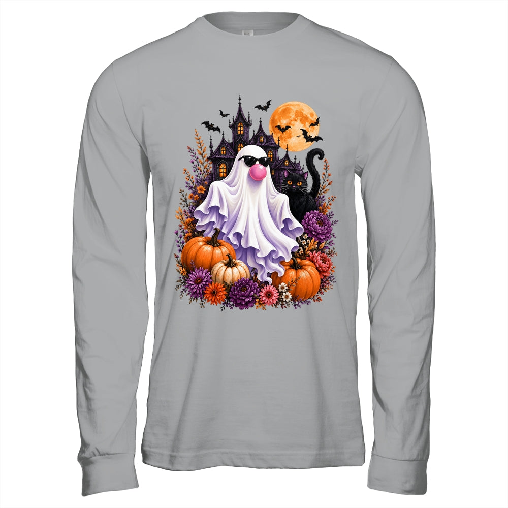 Ghost Blowing Bubble Gum Brushstroke Halloween House Floral Shirt & Hoodie | teecentury