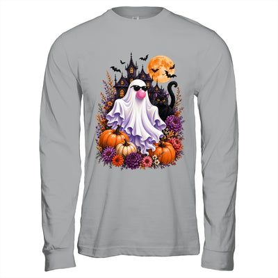 Ghost Blowing Bubble Gum Brushstroke Halloween House Floral Shirt & Hoodie | teecentury