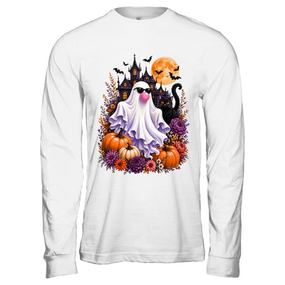 Ghost Blowing Bubble Gum Brushstroke Halloween House Floral Shirt & Hoodie | teecentury