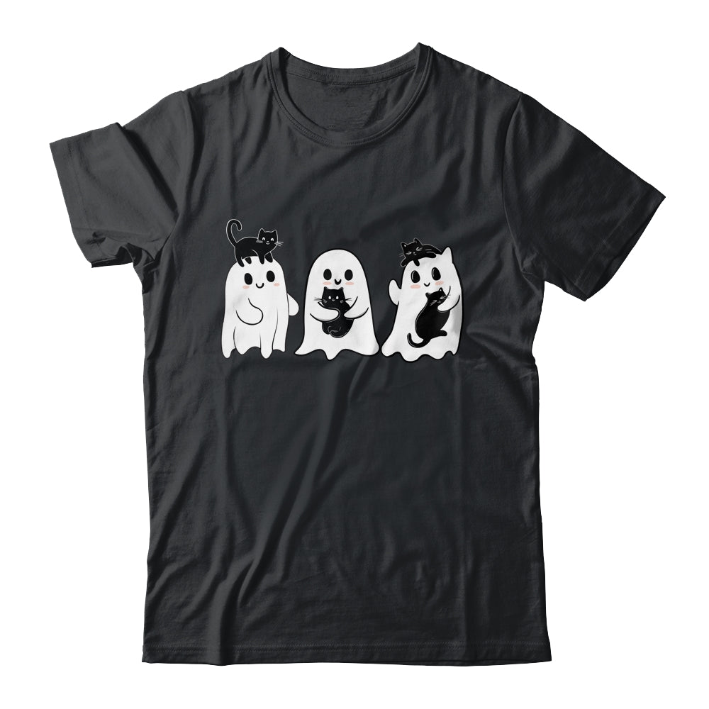 Ghost Holding Black Cat Funny Halloween Cat Lovers Women Shirt & Hoodie | teecentury