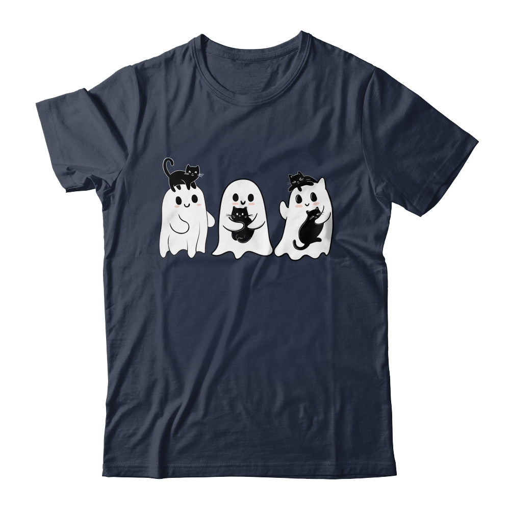 Ghost Holding Black Cat Funny Halloween Cat Lovers Women Shirt & Hoodie | teecentury
