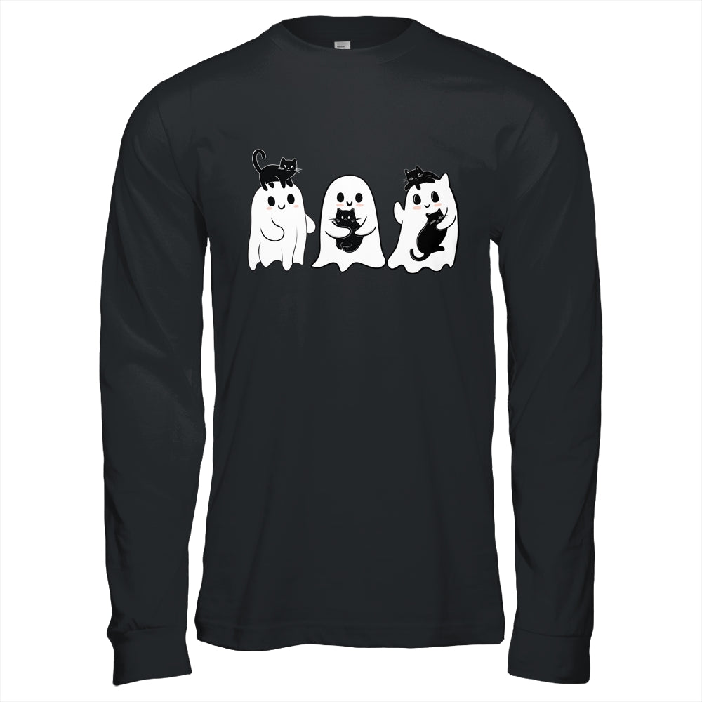 Ghost Holding Black Cat Funny Halloween Cat Lovers Women Shirt & Hoodie | teecentury