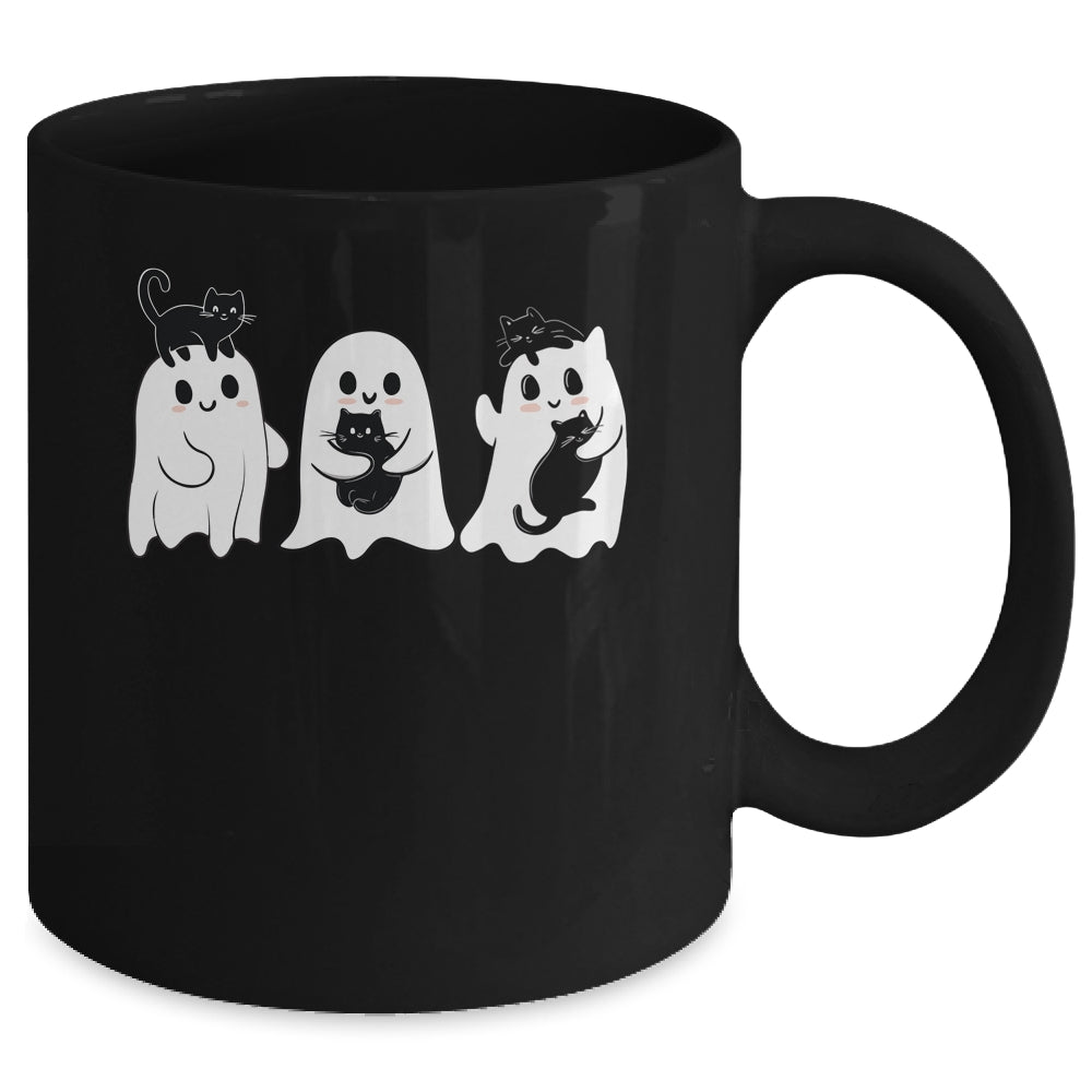 Ghost Holding Black Cat Funny Halloween Cat Lovers Women Mug | teecentury