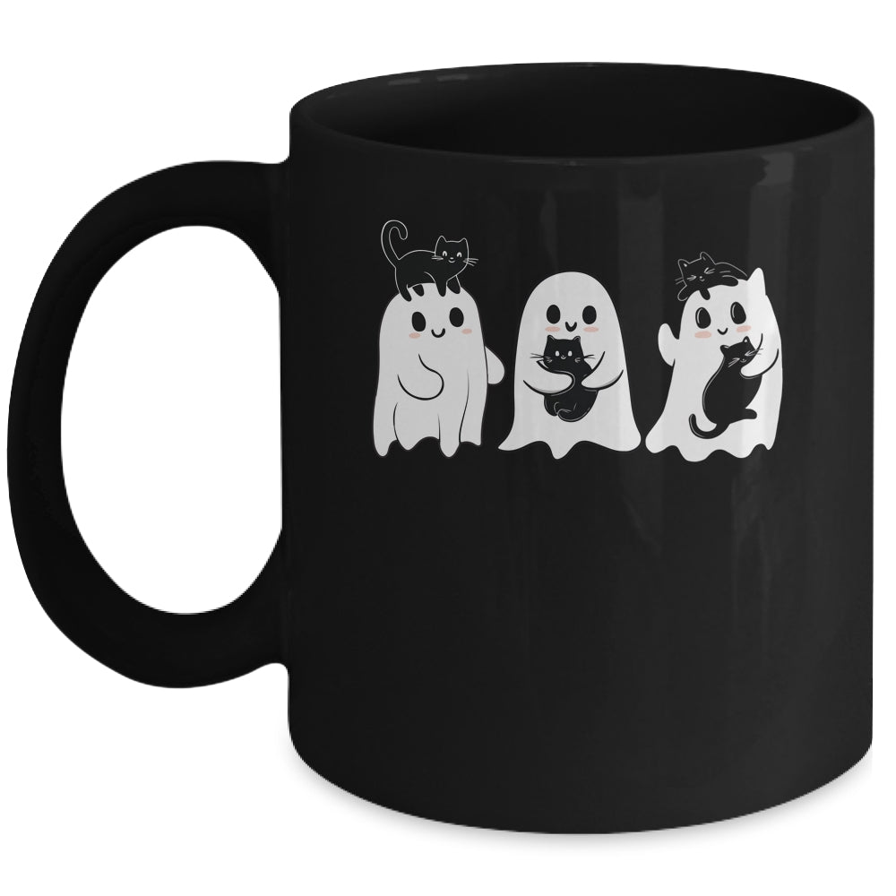 Ghost Holding Black Cat Funny Halloween Cat Lovers Women Mug | teecentury