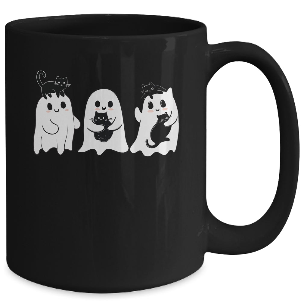 Ghost Holding Black Cat Funny Halloween Cat Lovers Women Mug | teecentury